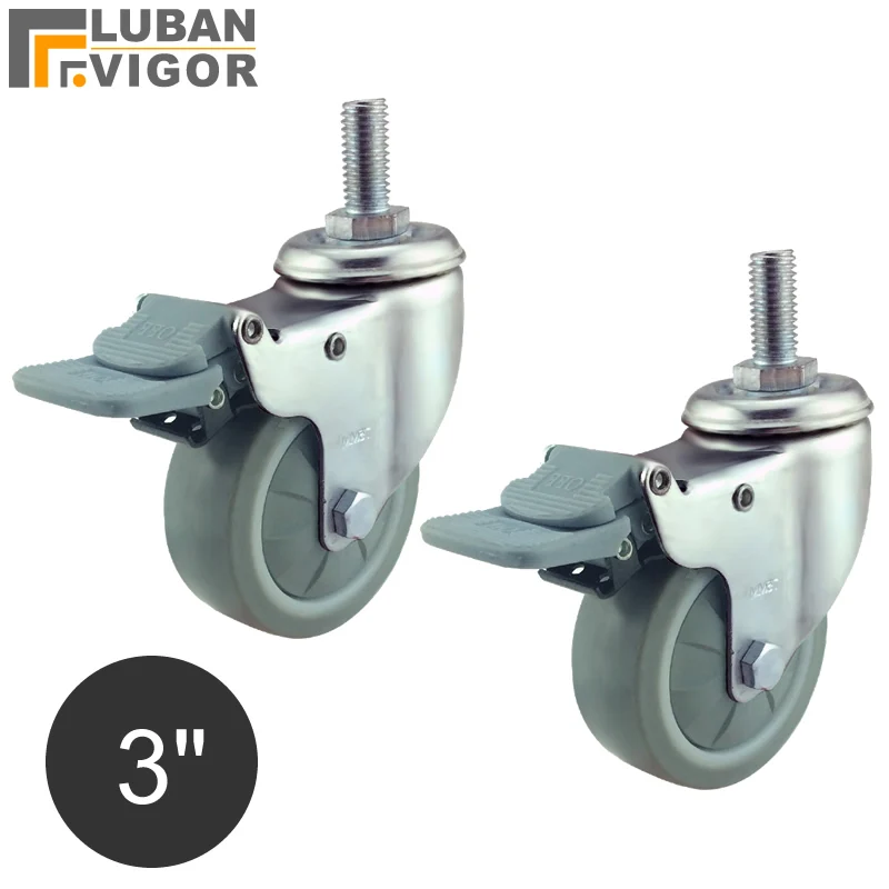 

3 inch ,TPE High elastic rubber tread Universal wheel/casters,with brake,M12X25,Wearable,For Hospital trolley,Industrial casters