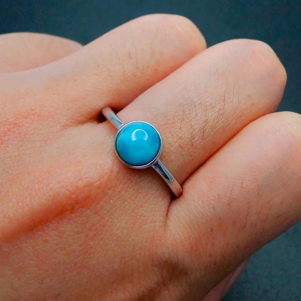 

Круглое обручальное кольцо с натуральным голубым ларимаром 7 мм, женское ювелирное изделие из драгоценного камня