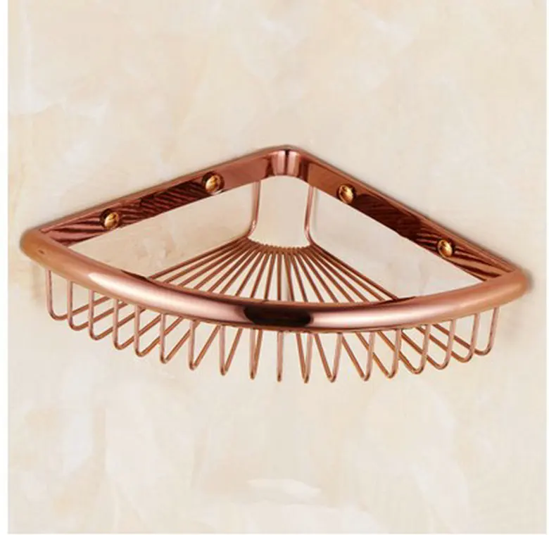 Медная треугольная корзина для ванной комнаты двухслойная угловая полка из