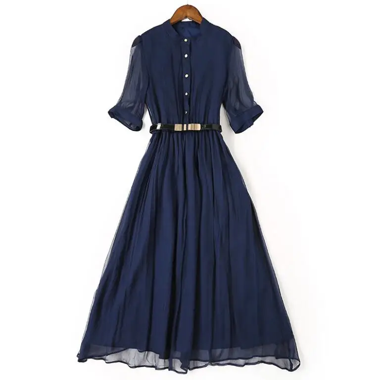 Женское шелковое платье H250GWO0 новое летнее синего и красного цвета из натуральной