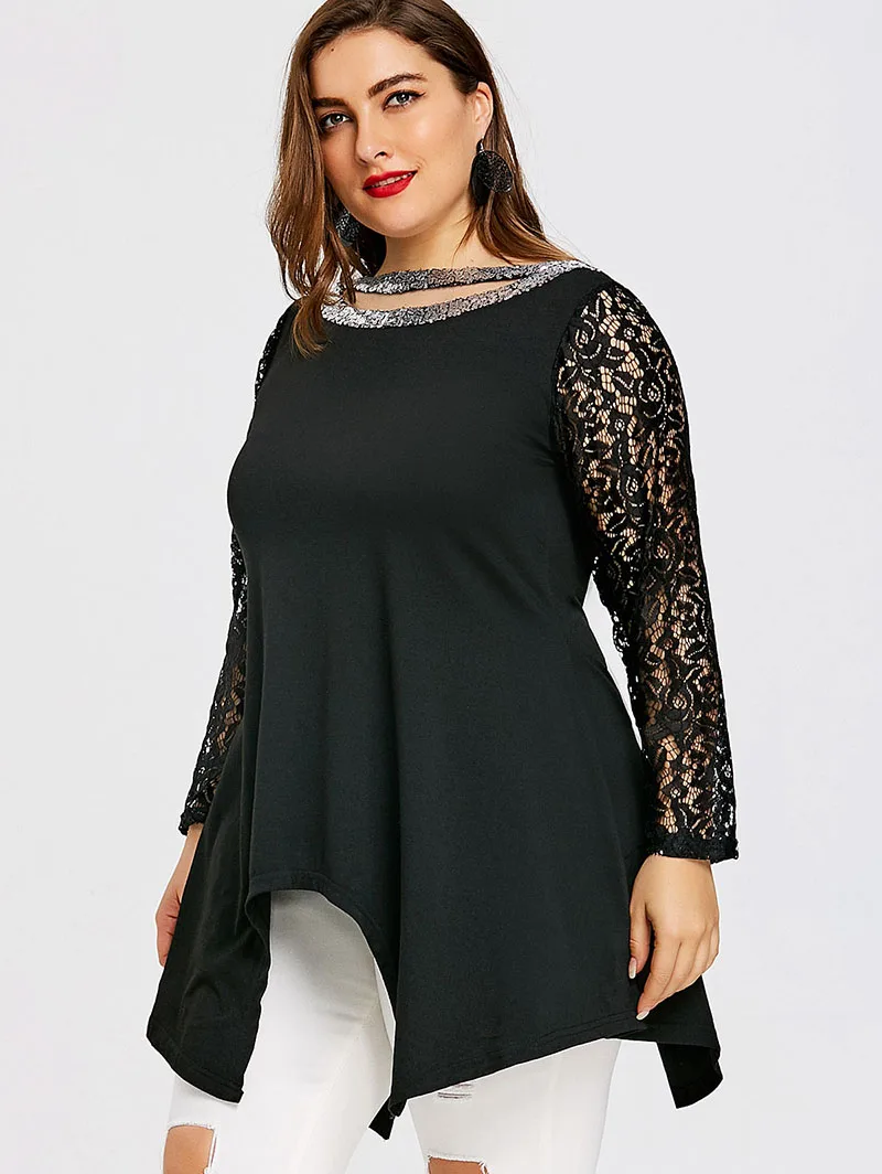 PlusMiss размера плюс 5XL блесток Вырезать Асимметричный Топ Туника пикантные Винтаж