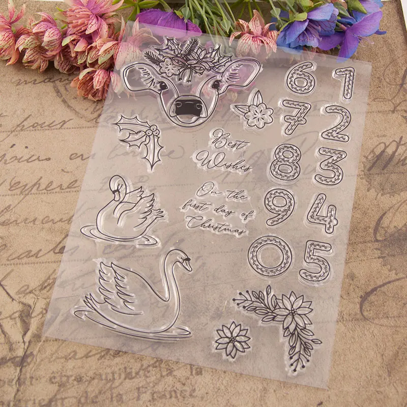 Прозрачный силиконовый штамп с изображением оленя и лебедя для печати сделай сам