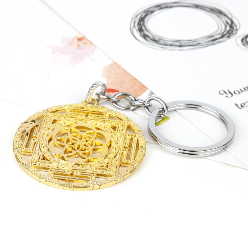 dongsheng Gold Vintage Flower of Life keychain Mandala pattern key chain round men women jewelry -50 | Украшения и аксессуары