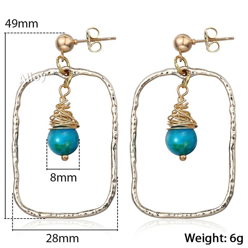Womens Dangling Earrings Geometric Rectangle Blue Stone Beaded Drop For Women Unique Woman Jewelry Gift Wholesale HDE01 | Украшения и