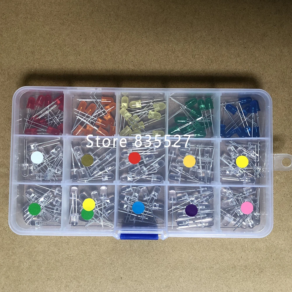150pcs/box 15 kinds F5 5MM Round LED Kit Mixed Warm white Red Green Blue Pink Purple UV Orange Yellow light emitting diode Sets | Лампы и