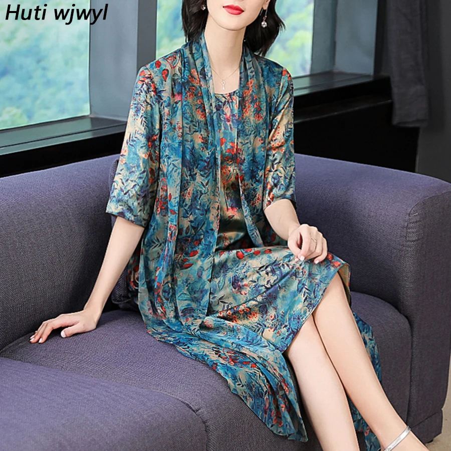 Женское винтажное пляжное платье миди из двух частей синее шелковое большого