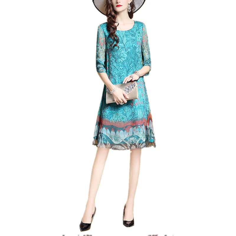 Женское кружевное платье с круглым вырезом свободное винтажное вечернее в