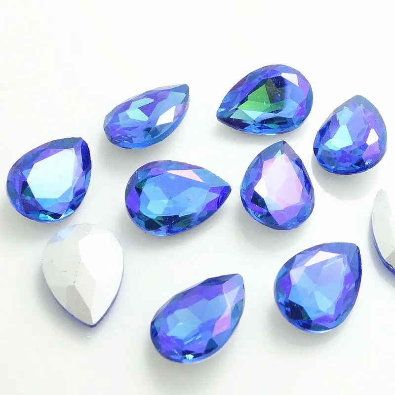 light blue AB 7x10 мм AB цвета много граненые Хрустальные стеклянные стразы каплевидные бусины DIY - Цвет: light blue AB