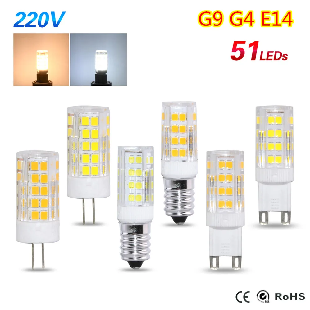 2016 led G9 E14 G4 Led Mini Light 51 LEDs 220V 230V 5W светодиодные лампочки 2835 керамика Свеча лампа для