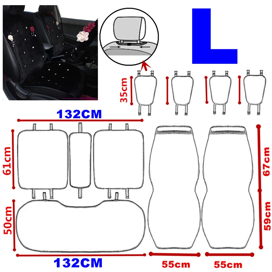 Black L Ladycrystal милый бриллиант мягкий теплый плюш общая Автомобильная подушка, чехол для сиденья подходит для женщин, девушек и девочек. автомобильный чехол для сиденья авто стиль - Название цвета: Black L