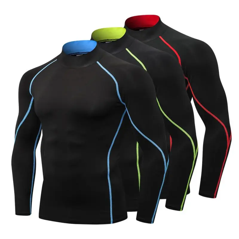 Мужские футболки с длинным рукавом speed Dry, фитнес, высокий воротник, футболки для тренировок