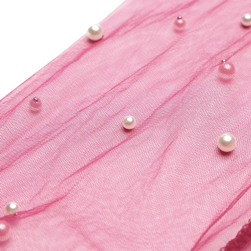 Женское летнее платье с жемчугом и бисером Сетчатое длинным рукавом Женская