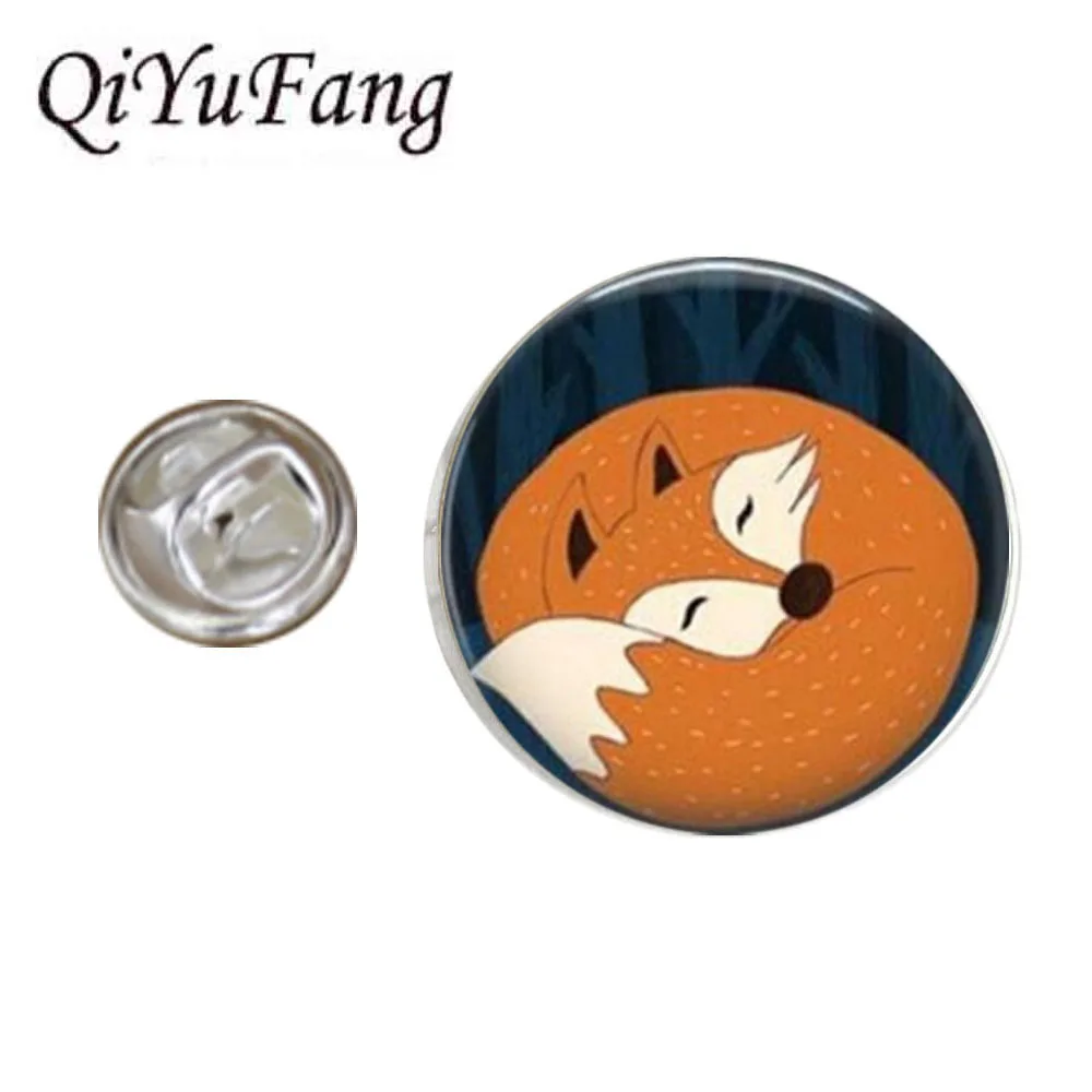 QiYuFang 2018 Fox Reading Watercolor Forest Stainless Steel Glass Butterfly Brooch Pins Dome Jewelry Handmade Wedding | Украшения и