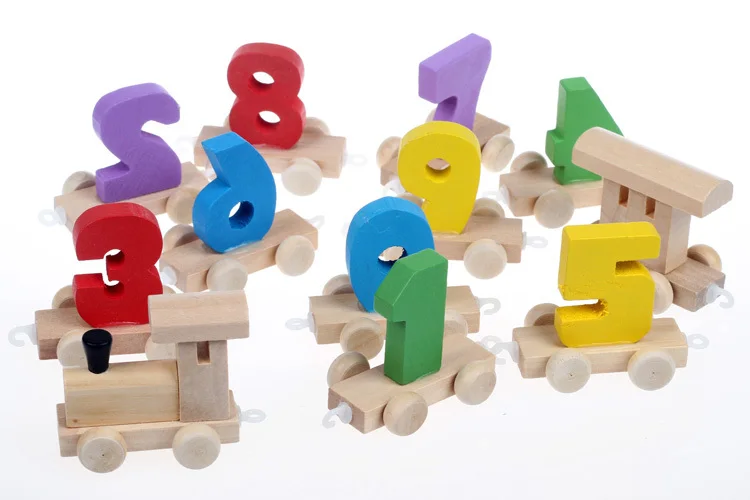 Aocoren Лидер продаж детские деревянные цифровые маленькие железнодорожные Блоки
