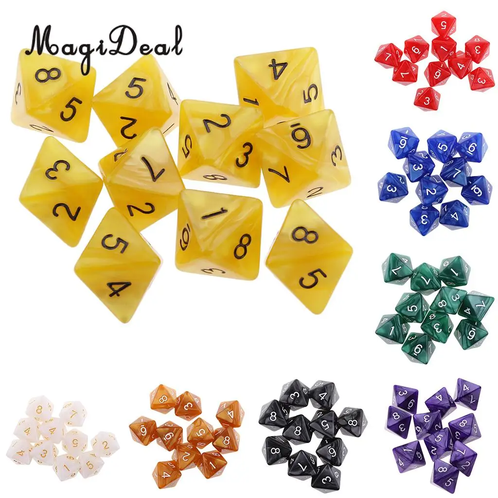 MagiDeal Фирменная новинка 10 шт. 8 кубика D8 многогранные кубики для Подземелья и