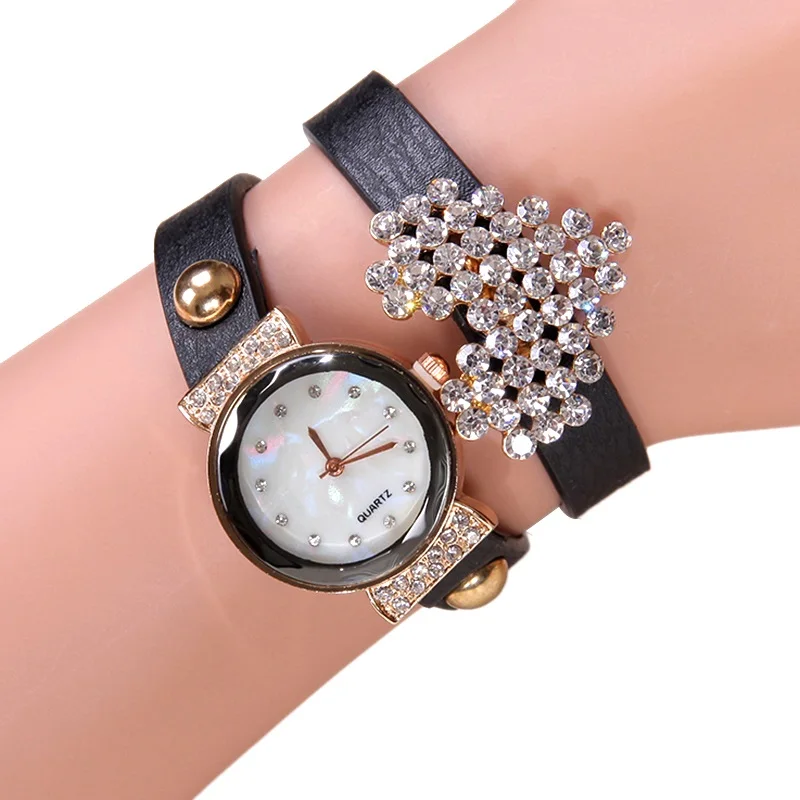 

Top Pu leather Bracelet watch women Rhinestone Crystal stones Heart wristwatch woman Watch Fashion girl lady