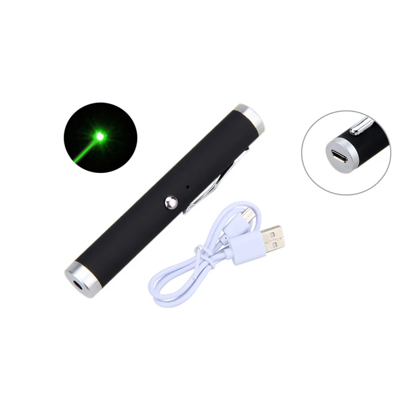 

Мини-USB перезаряжаемая Зеленая лазерная указка, высокая мощность 5 мВт 532нм, черный корпус, яркий луч, лазерная ручка