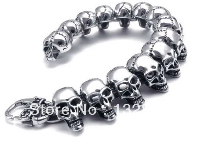 Men's Matt Finished 316L Stainless Steel Skull Bracelet Chain Punk Jewelry 15mm*22cm | Украшения и аксессуары