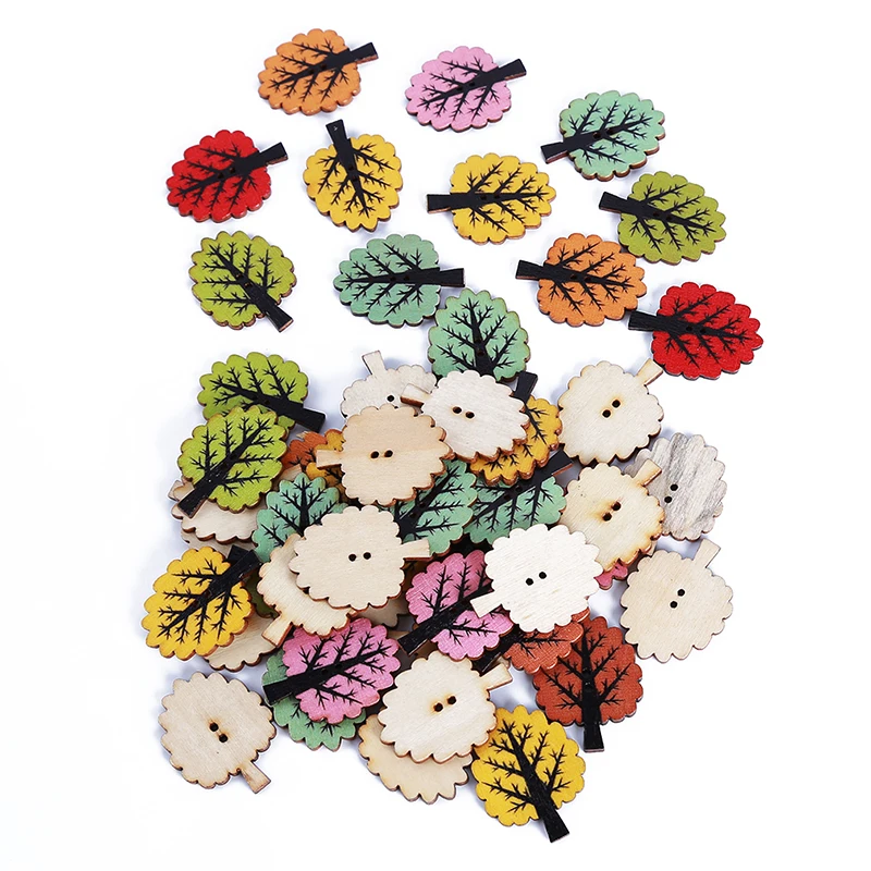 50 штук упак. смешанные цвета дерево деревянные кнопки два отверстия пуговицы для