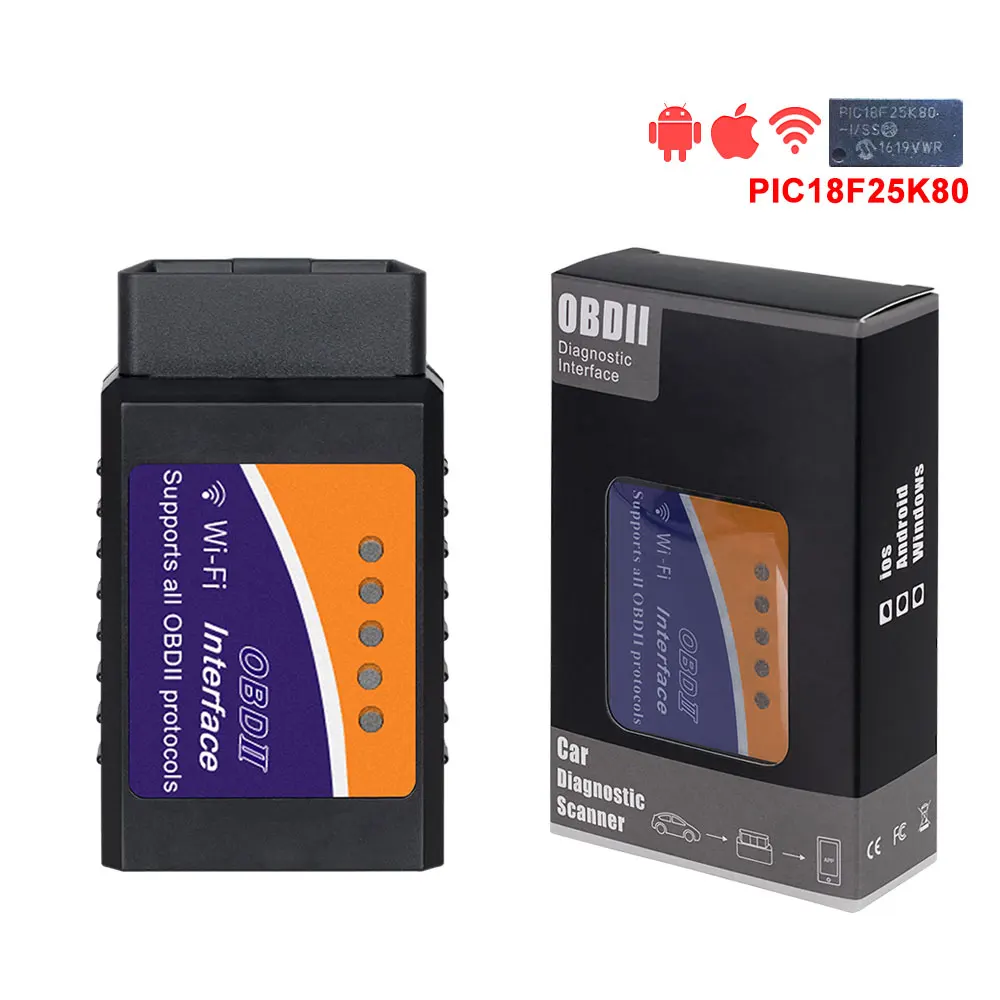 ELM327 Wifi Bluetooth V1.5 PIC18F25K80 чип OBD2 считыватель кодов ELM 327 V1.5 OBDII диагностический инструмент для Android/IOS/PC автоматический сканер