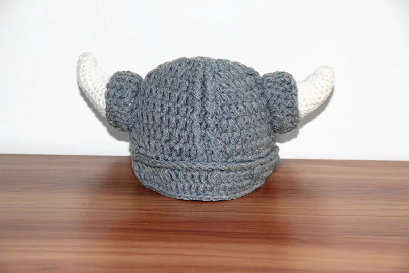 Funny Handmade Crochet Cartoon Viking Horn Hat Children Knitted Xmas horn newborn vikings hat baby beanie caps size:1M-8YEAR | Детская