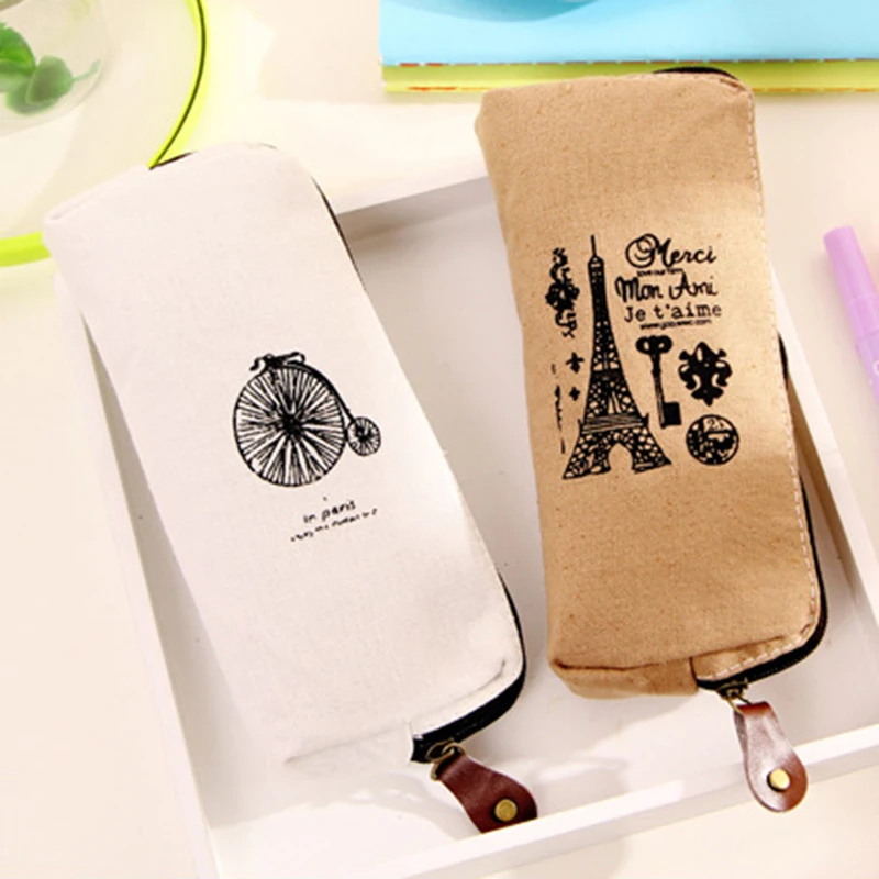 Пенал в стиле ретро с изображением башен льняной чехол для карандашей Парижском