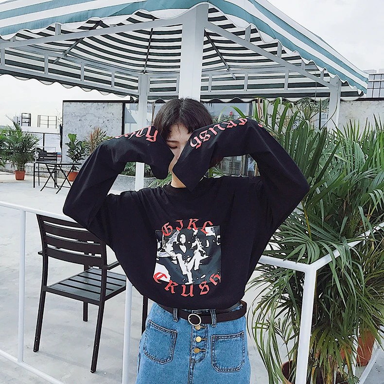 2017 Весна Для женщин модная футболка из хлопка Повседневное с длинным рукавом