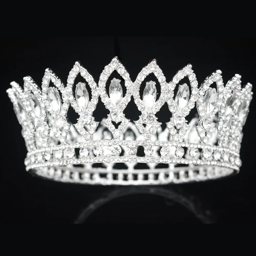 Gold Crystal Full Circle Bridal Queen Tiara Crown Vinatge Wedding Pageant Bride Hair Jewelry Accessories For Women Headpiece