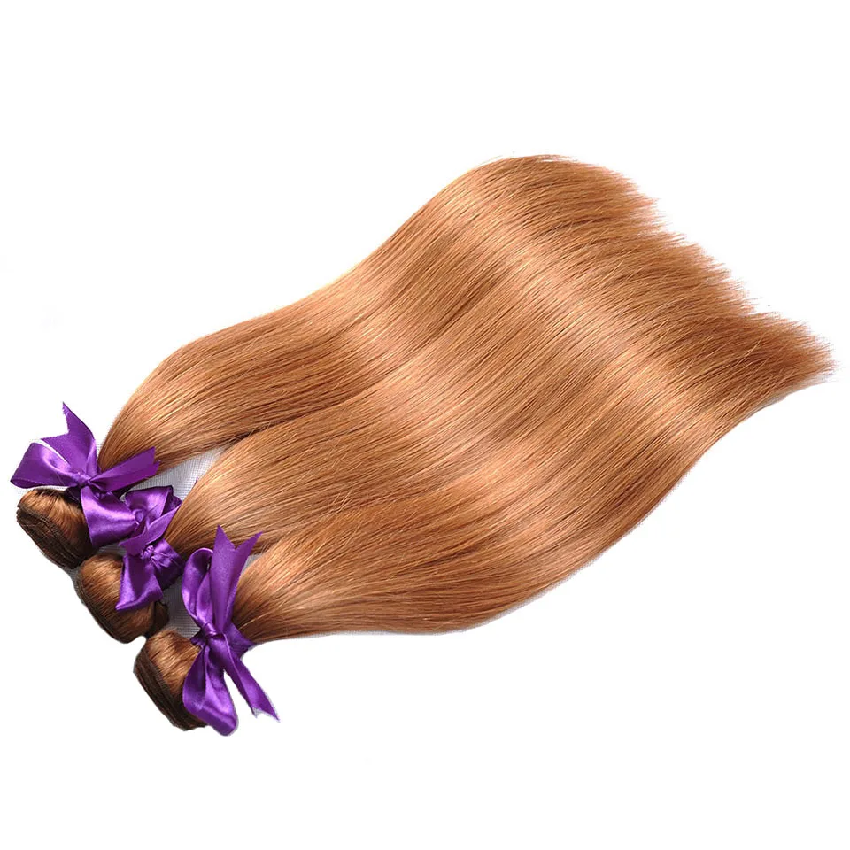 Pinshair Цвет 30 Темно Мёд блондинка Связки с закрытием натуральные волосы прямые