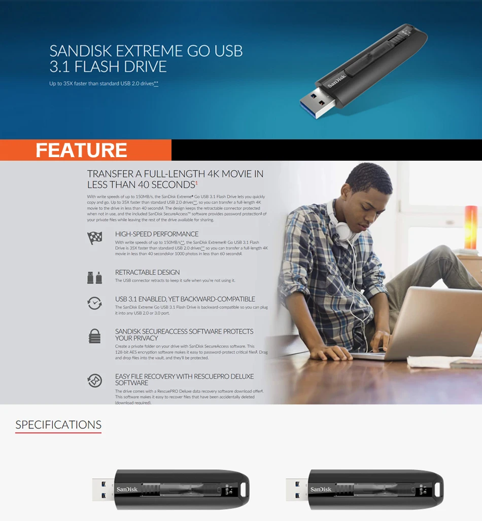 SanDisk CZ800 флеш-накопитель 64 GB 128 GB USB3.1 Extreme флешки personalizado memory stick Миньон flash bellek КАЛЕМ Багз Банни