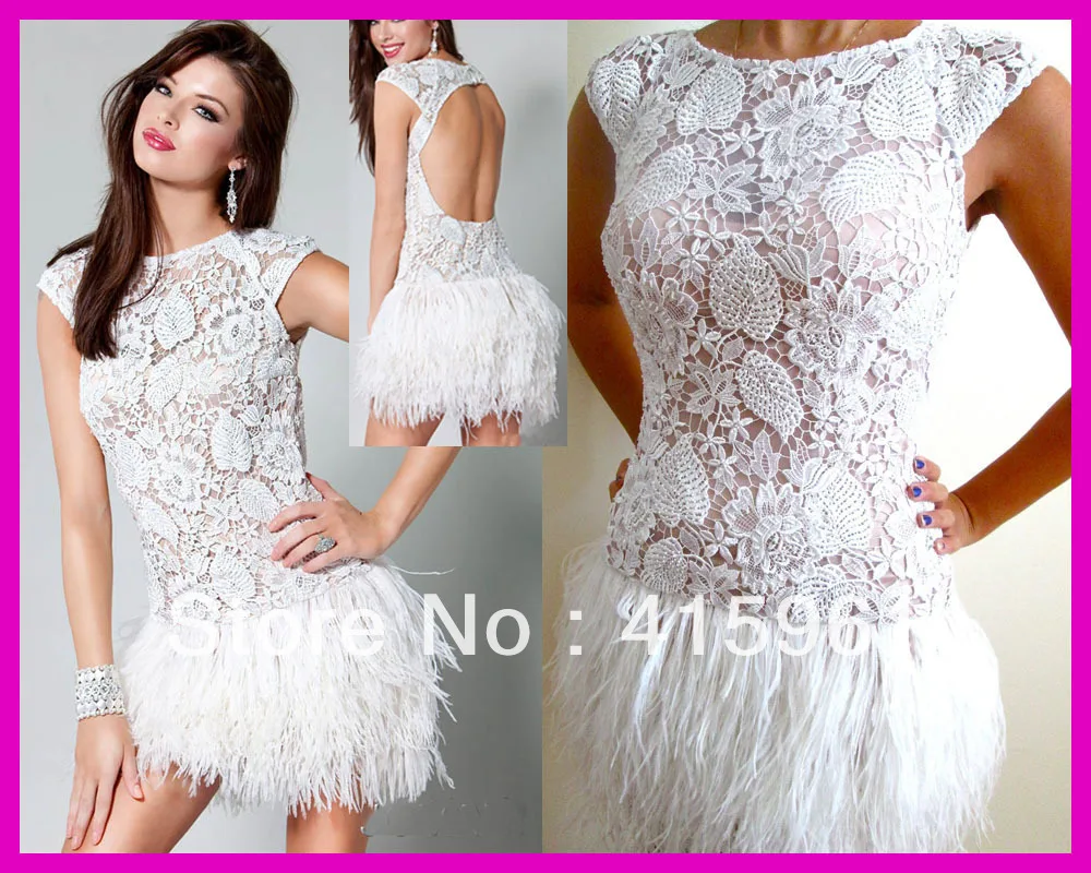 Роскошные белые кружевные Перья короткие спинки Pageant коктейвечерние льное