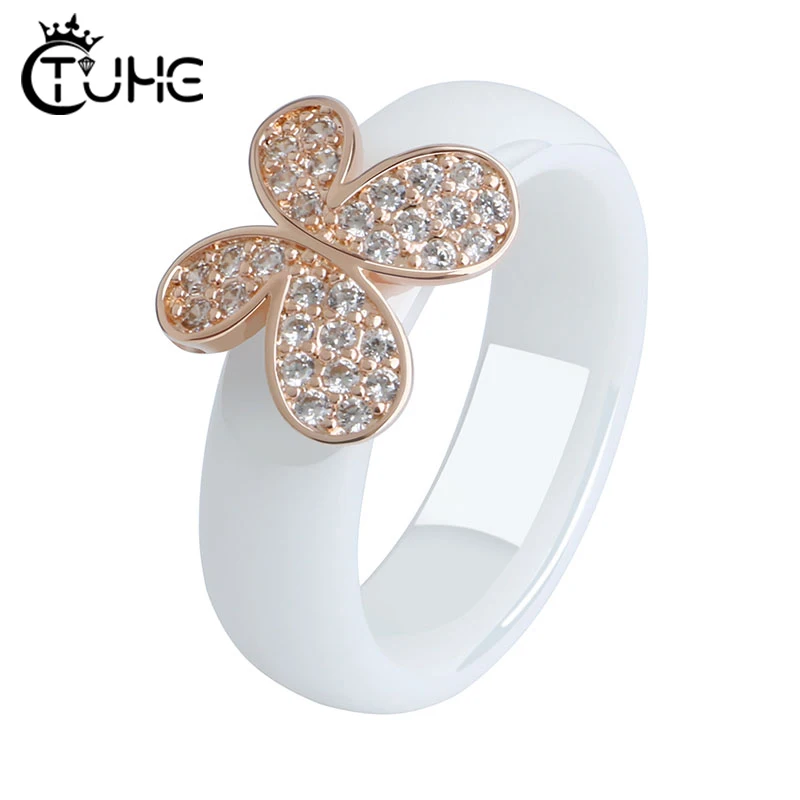 Женское керамическое кольцо с кристаллами 6 мм|Кольца для помолвки| |