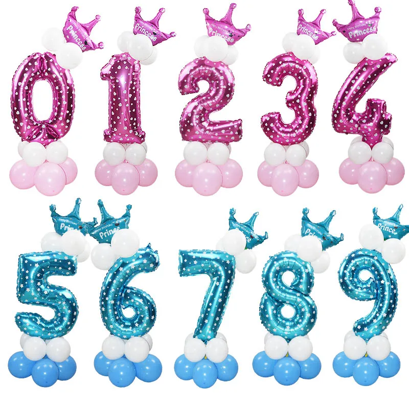 

24Pcs Blue Pink Number Balloon Happy Birthday Balloon Birthday Party Decoration Kids Boy Girl Party Ballon Number