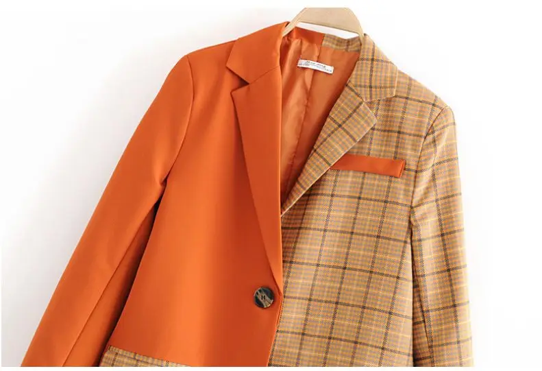 HCBLESS оранжевый мозаичный клетчатый повседневный костюм уличная мода Женский