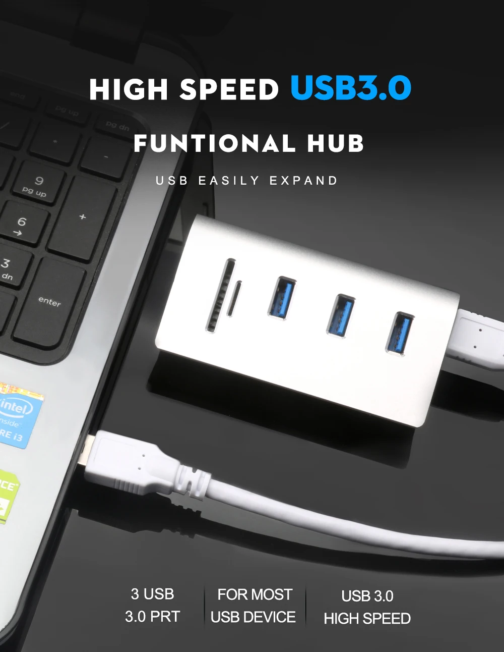USB 3 0 концентратор порта с TF / SD кардридер высокоскоростной Мульти сплиттер usb для