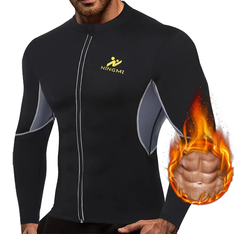 long sleeve shirt NINGMI, мужской жилет для похудения, популярные рубашки, куртка с длинным рукавом, фитнес колготки, для похудения, неопрен, сауна, талия, тренажер, Корректор тела - Цвет: long sleeve shirt