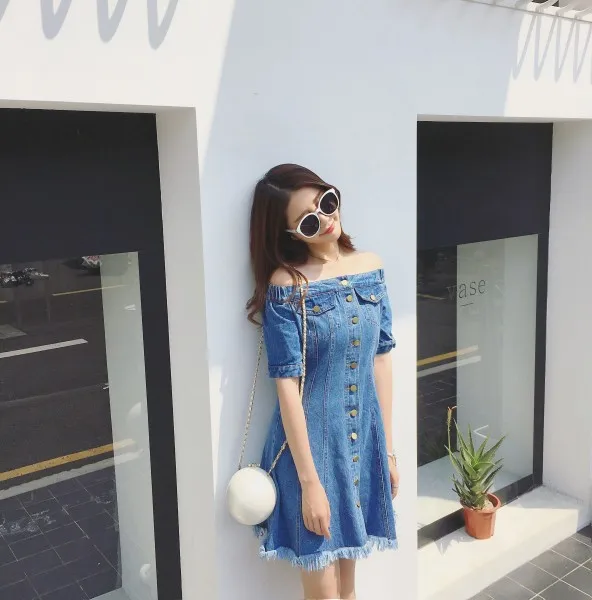 Женская одежда больших размеров джинсовое платье 2016 летнее стильное корейское