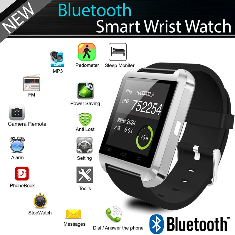 Горячая U8 Bluetooth Смарт часы наручные часы Smartwatch с монитором сна Удаленная камера для IPhone samsung смартфон