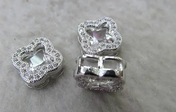 

12pcs 12mm Micro Pave Fluorial Clove Connector, Pave Diamond CZ Pendant, Flower Charm,Jewelry Link for Necklace