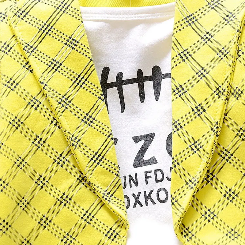 Plaid Baby Boy Set Spring Newborn Clothes Letter Print Suit Open Stitch Coat+T-shirt+Pant Infantil Clothing High Quality |