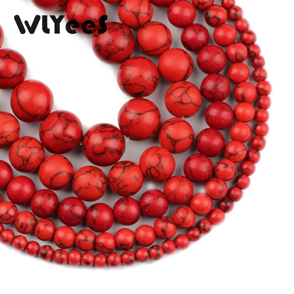 WLYeeS красная синтетическая бусина натуральный камень 4 6 8 10 12 мм круглые свободные