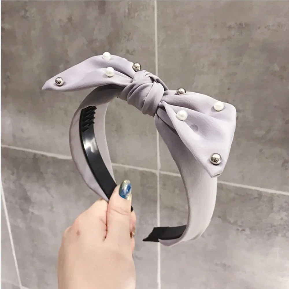 Женская Нескользящая повязка на голову с большим бантом и жемчугом |