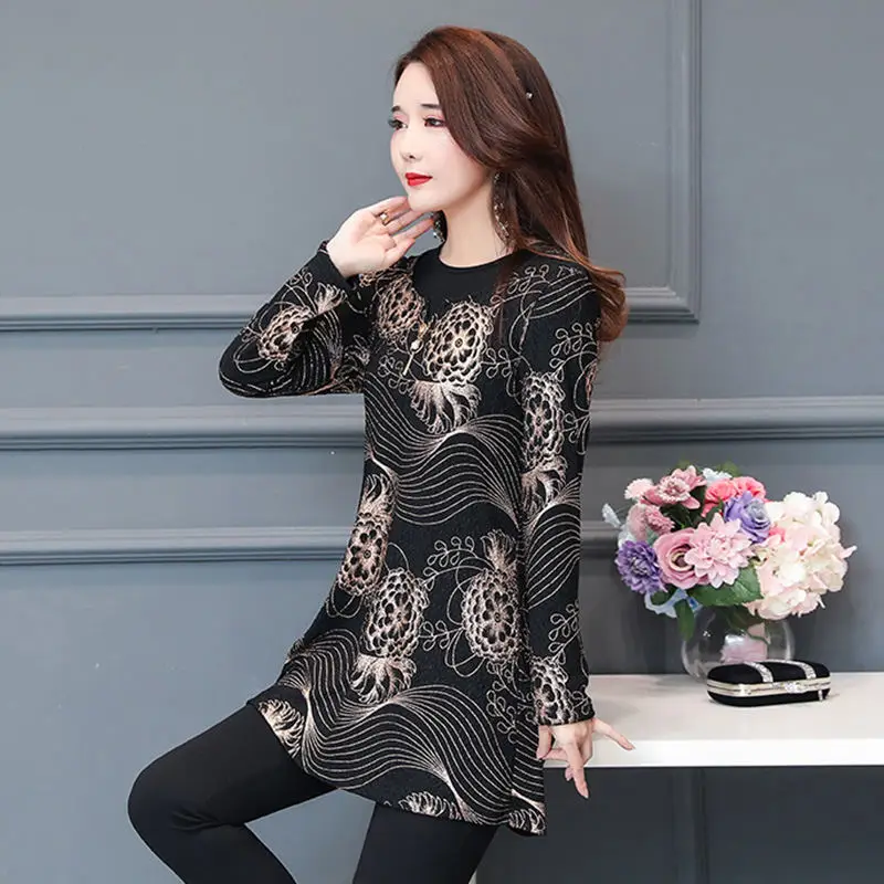 

2019 Spring Autumn New Loose Long Sleeve Women Extra Large Size Blouse Round Neck Print Female Long Chiffon Shirt 5XL LQ726