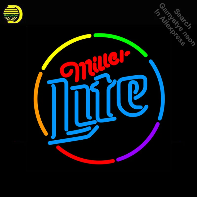 Неоновая вывеска Miller Lite разноцветная круглая неоновая в виде трубок