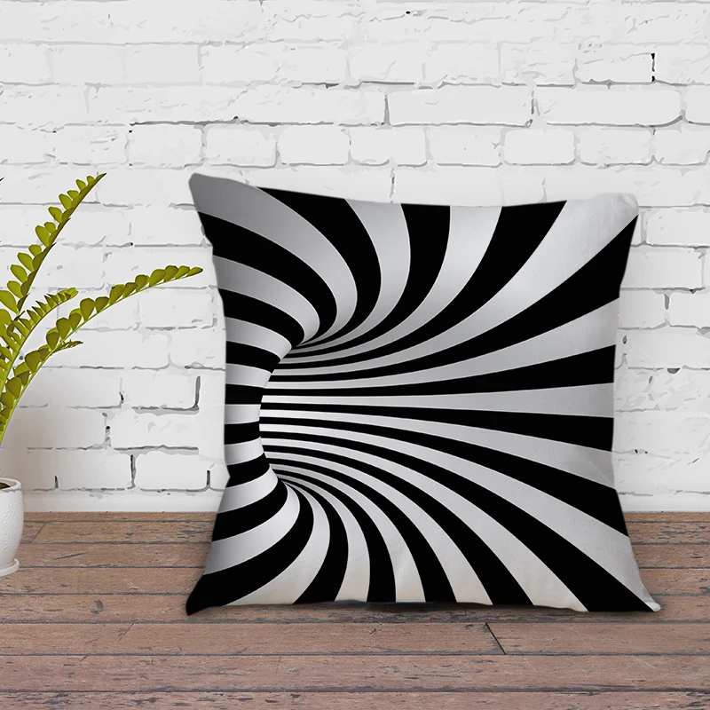 

EHOMEBUY Cushion Cover 3D Double Sided Printing Black White Striped Hole Cushion Cover For Sofa Design Pillows Decoration