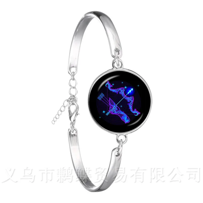 New 12 Zodiac Signs Bracelet Retro Twelve Constellations Cabochon Glass Time Gem Silver Plated Chain Bangle For Gift | Украшения и