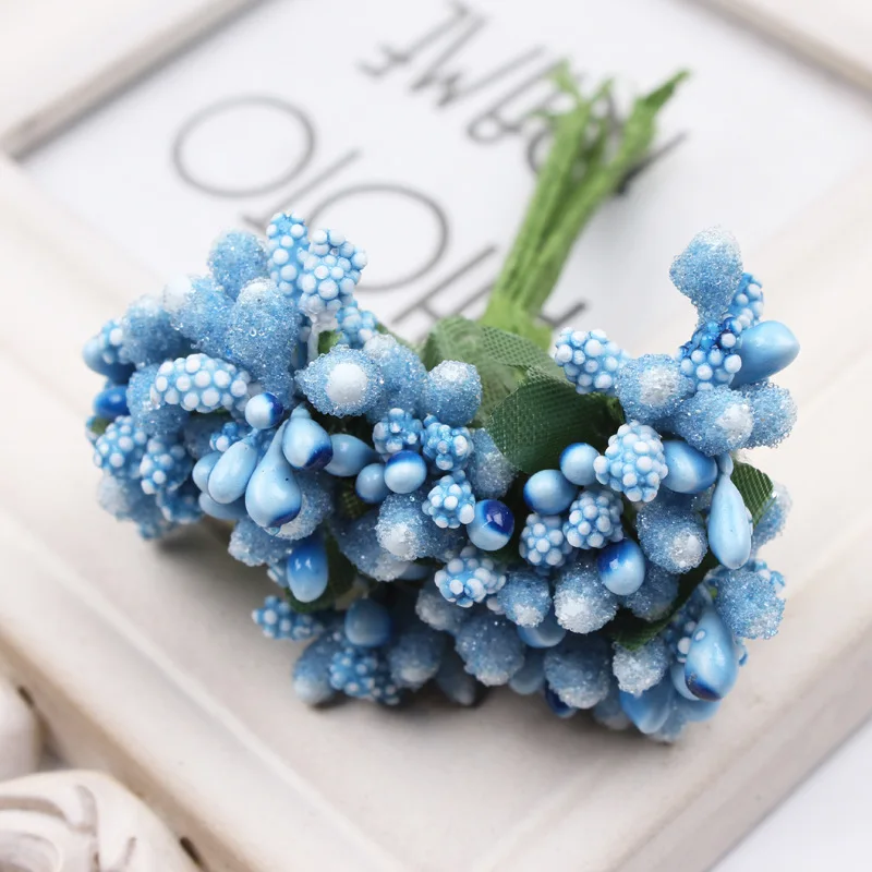 Cowboy blue Искусственный цветок, стебель из проволоки, сделай сам, венок, Свадебная коробка, украшение, свадебный цветок, 12 шт - Цвет: Cowboy blue
