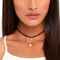 hot newest fashion accessories vintage punk velvet crystal with pearl chokers necklace adjustable for couple lovers n201