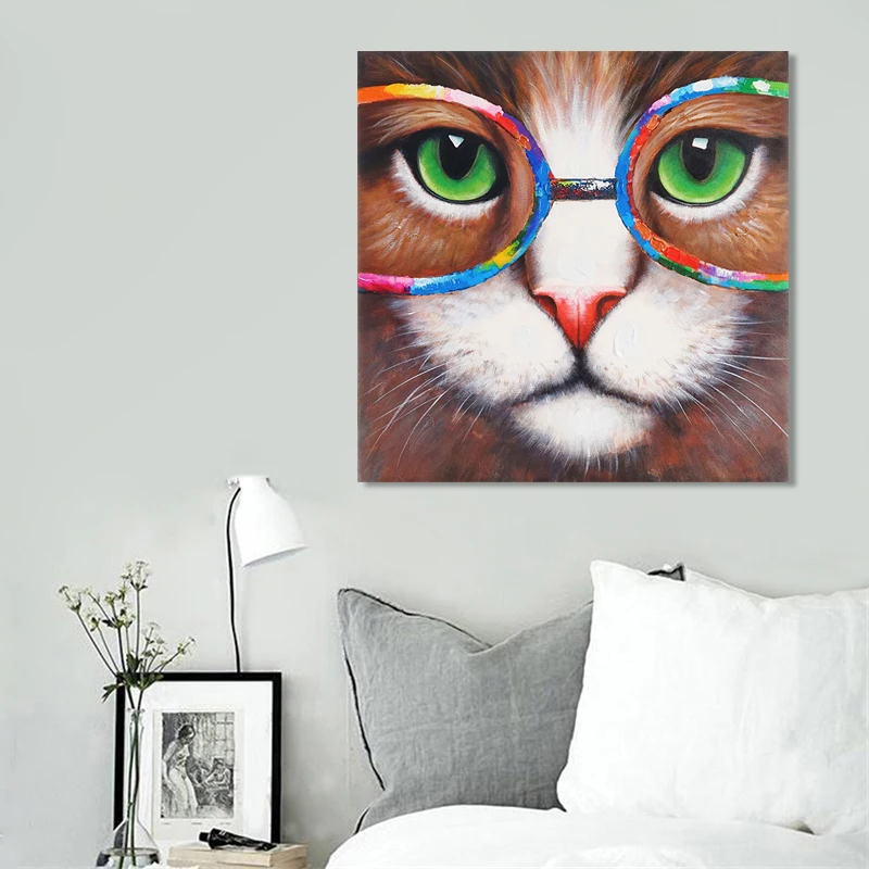 Abstract Art Posters and Prints Wall Canvas Painting Cool Cat Wearing Glasses Decorative Pictures for Living Room Home Decor | Дом и сад