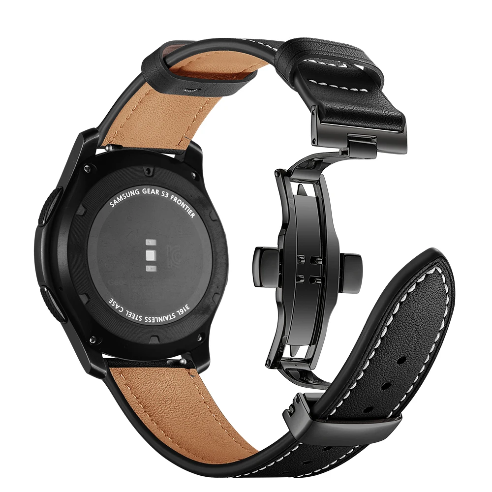 Кожаный ремешок для часов Samsung Gear S3 Frontier/Classic Galaxy 46 мм с пряжкой бабочкой 22 Сменный